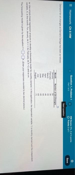 III Homework: Ch 8 HW Question 1. Problem 1 Part