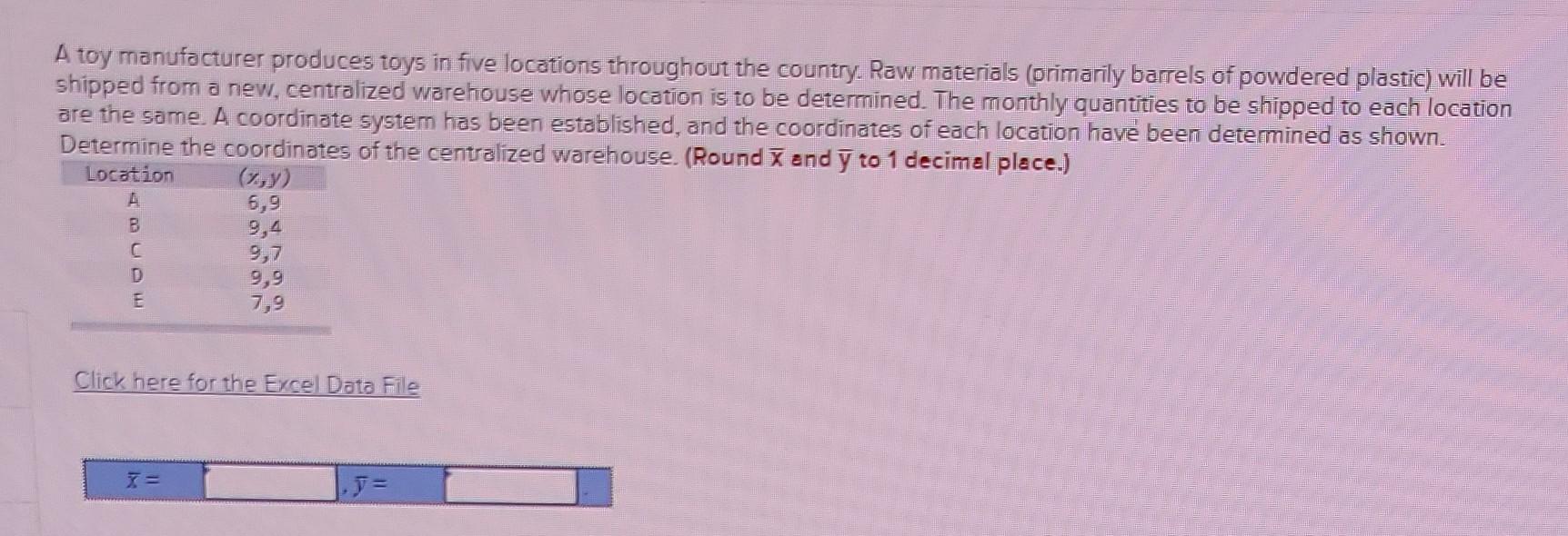 A toy manufacturer produces toys in five