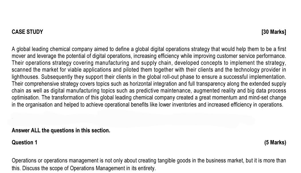 operation management for sustainability q1 A