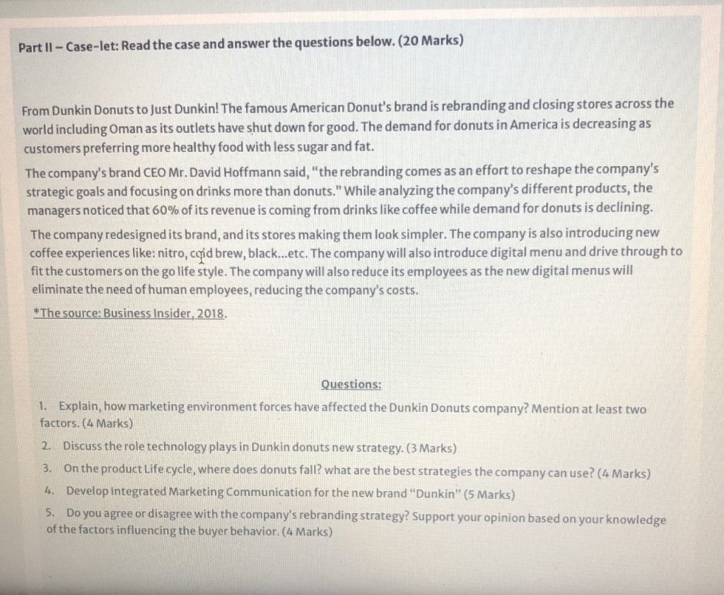 Part II - Case-let: Read the case and answer the