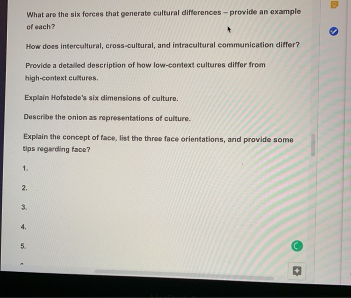 What are the six forces that generate cultural