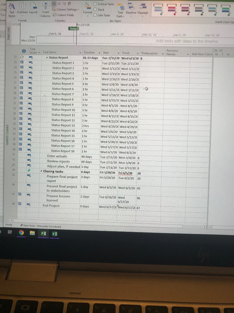 Specify task 22 (status report) as a recurring