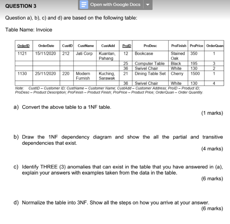 QUESTION 3 Open with Google Docs Question a), b),