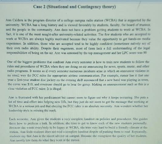 Case 2 (Situational and Contingency theory) Ann