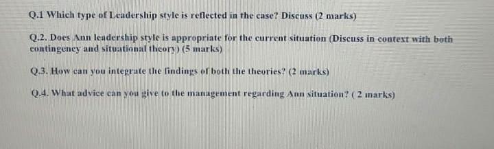 Case 2 (Situational and Contingency theory) Ann