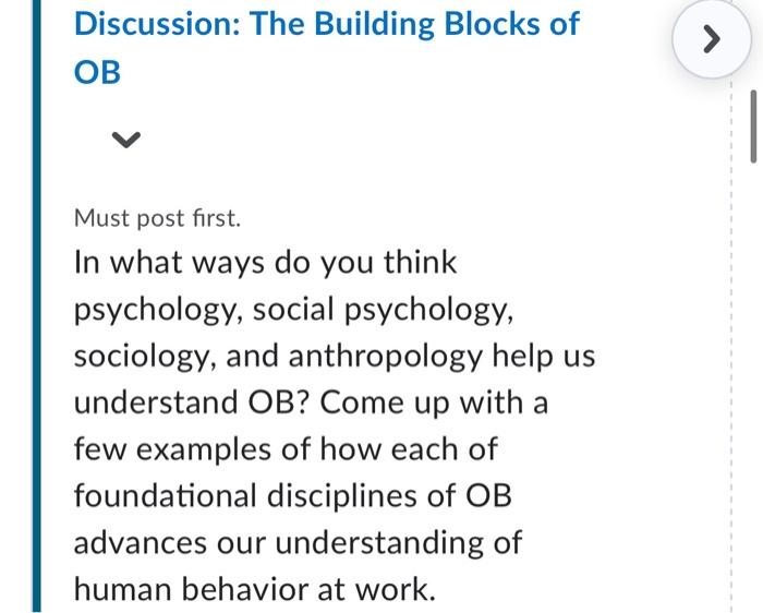 Discussion: The Building Blocks of OB Must post