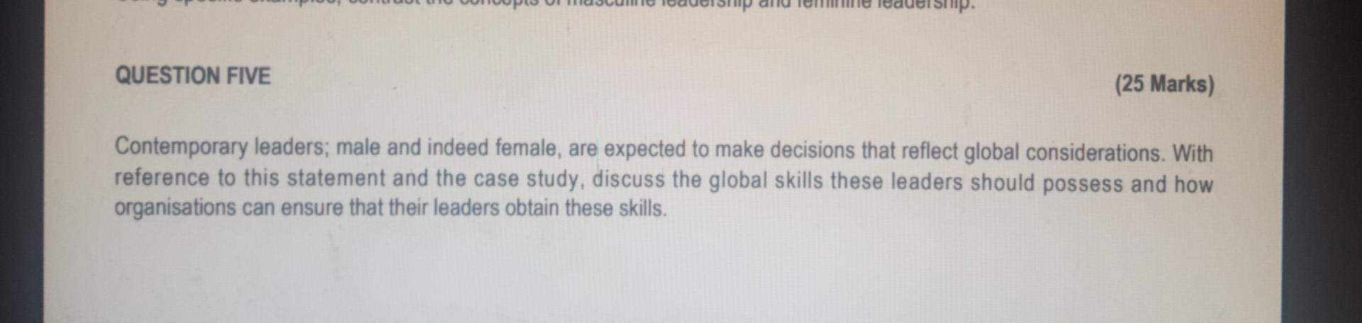 p. QUESTION FIVE (25 Marks) Contemporary leaders;