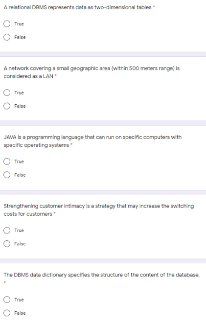 A relational DBMS represents data as