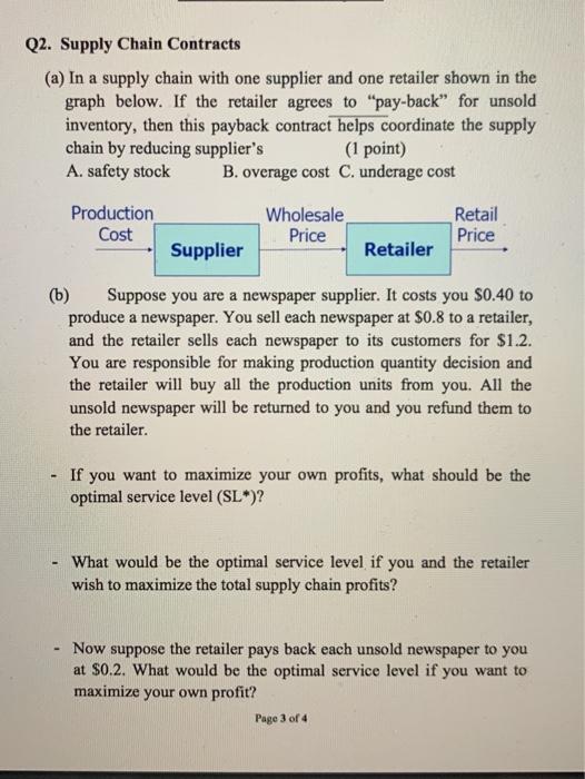 Q2. Supply Chain Contracts (a) In a supply chain