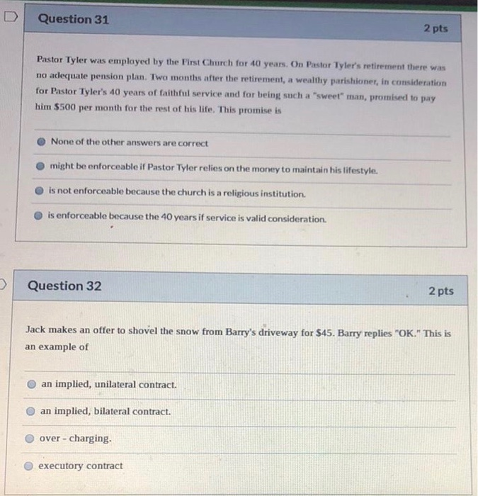 Question 31 2 pts Pastor Tyler was employed by