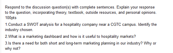 Respond to the discussion question(s) with