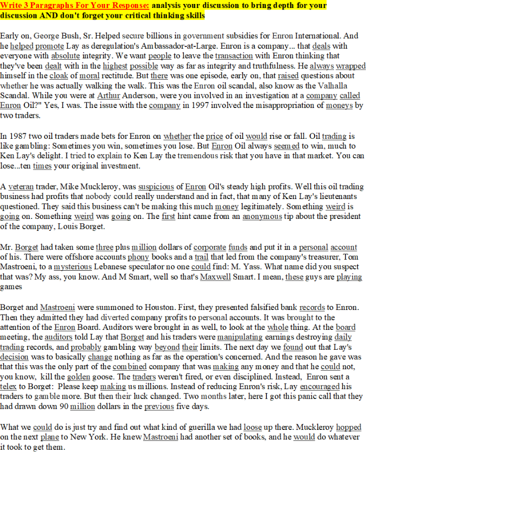 Write 3 Paragraphs For Your Response: analysis