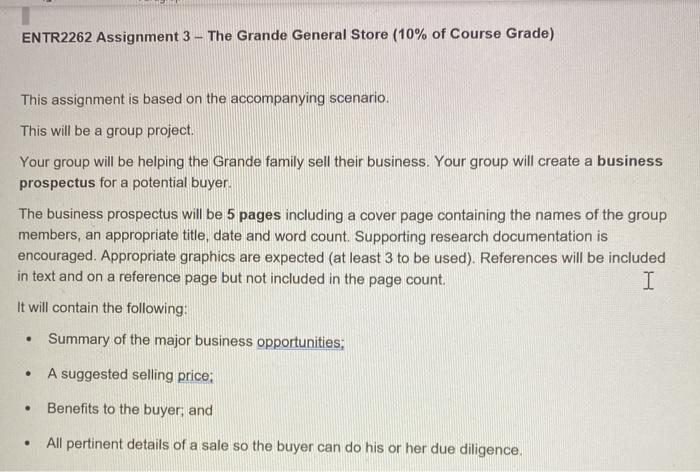ENTR2262 Assignment 3 - The Grande General Store