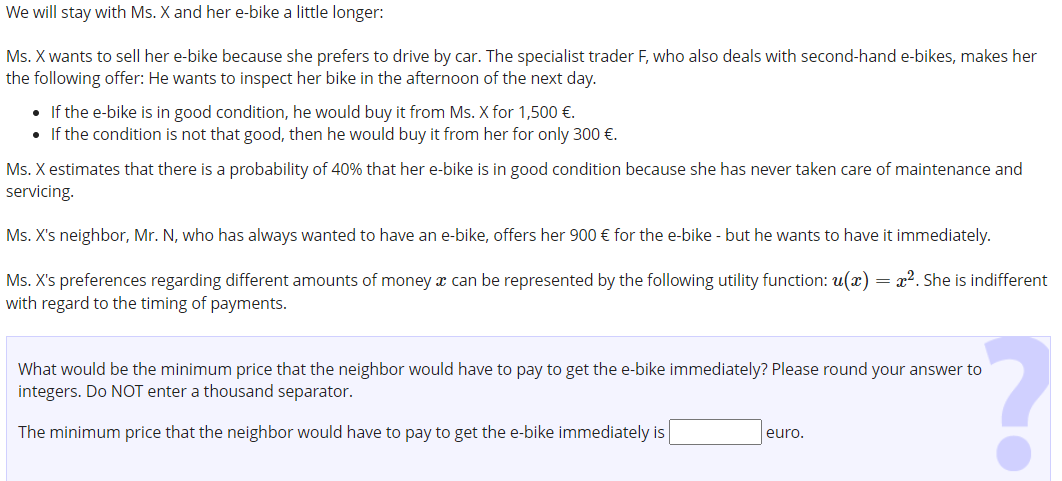 We will stay with Ms. X and her e-bike a little