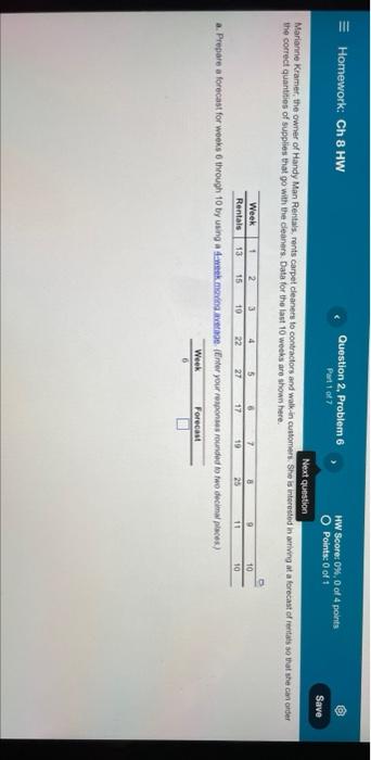 Homework: Ch 8 HW Question 2. Problem 6 HW Score: