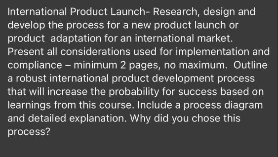 International Product Launch - Research, design