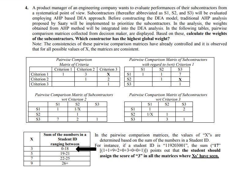X=3 4. A product manager of an engineering