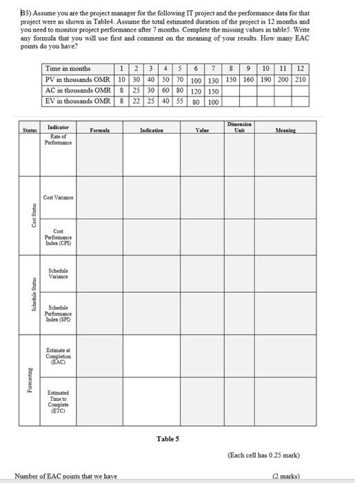 B3) Assume you are the project manager for the