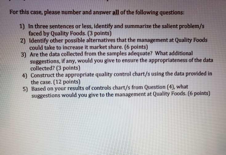 Case- Quality Foods Case Questions- Please solve