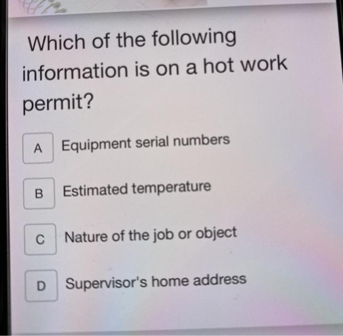 Which of the following information is on a hot