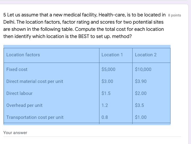 Let us assume that a new medical facility,