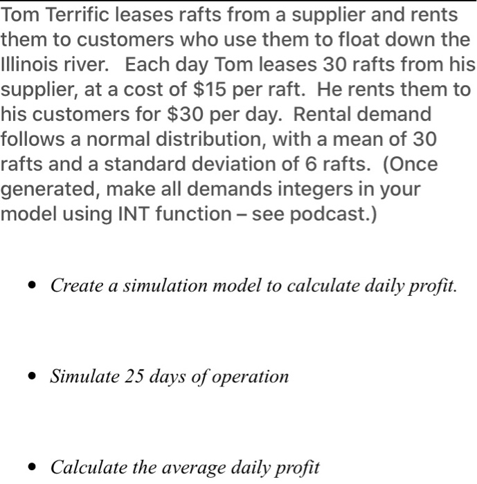 PLEASE SHOW ALL WORK AND FORMULAS IN EXCEL!!! Tom