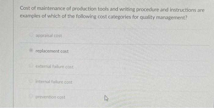 Cost of maintenance of production tools and
