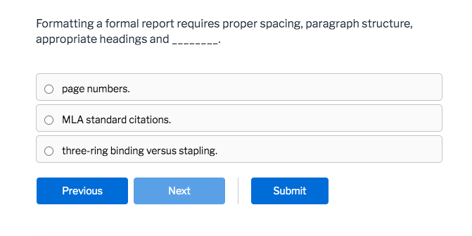 Formatting a formal report requires proper