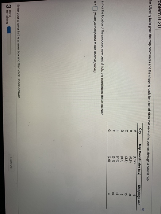 oblem 8.20 he following table gives the map
