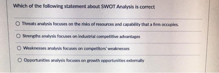 Which of the following statement about SWOT