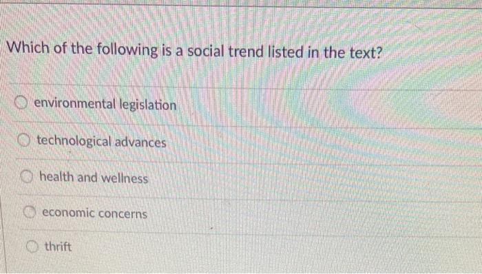 Which of the following is a social trend listed