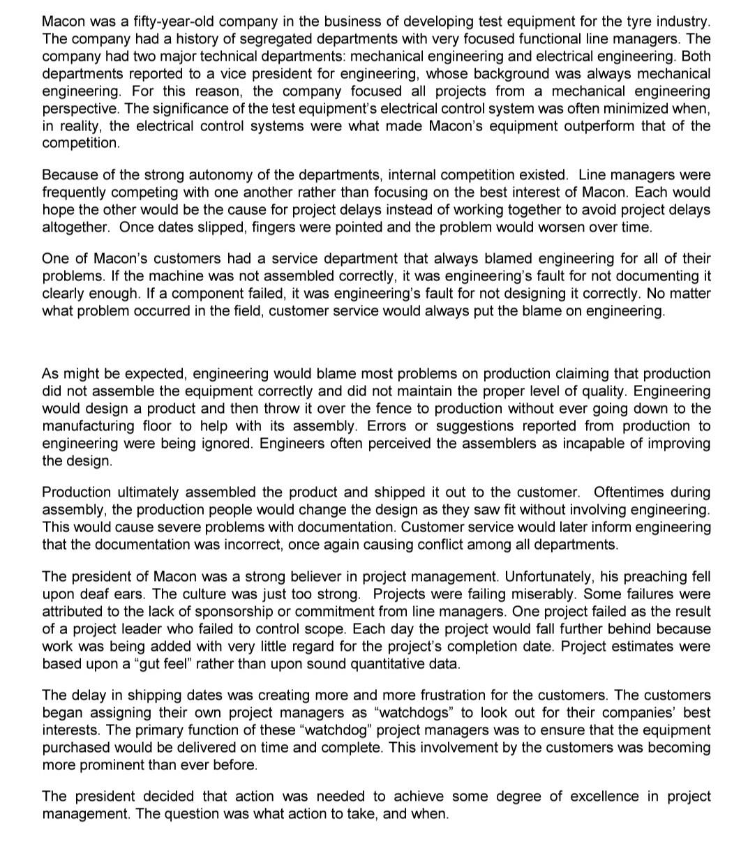 project management q1 Macon was a fifty-year-old