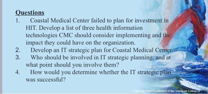 Questions 1 1. Coastal Medical Center failed to