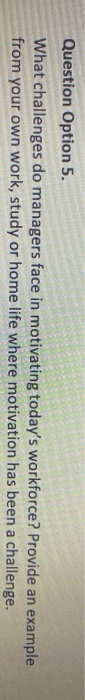 Question Option 5. What challenges do managers