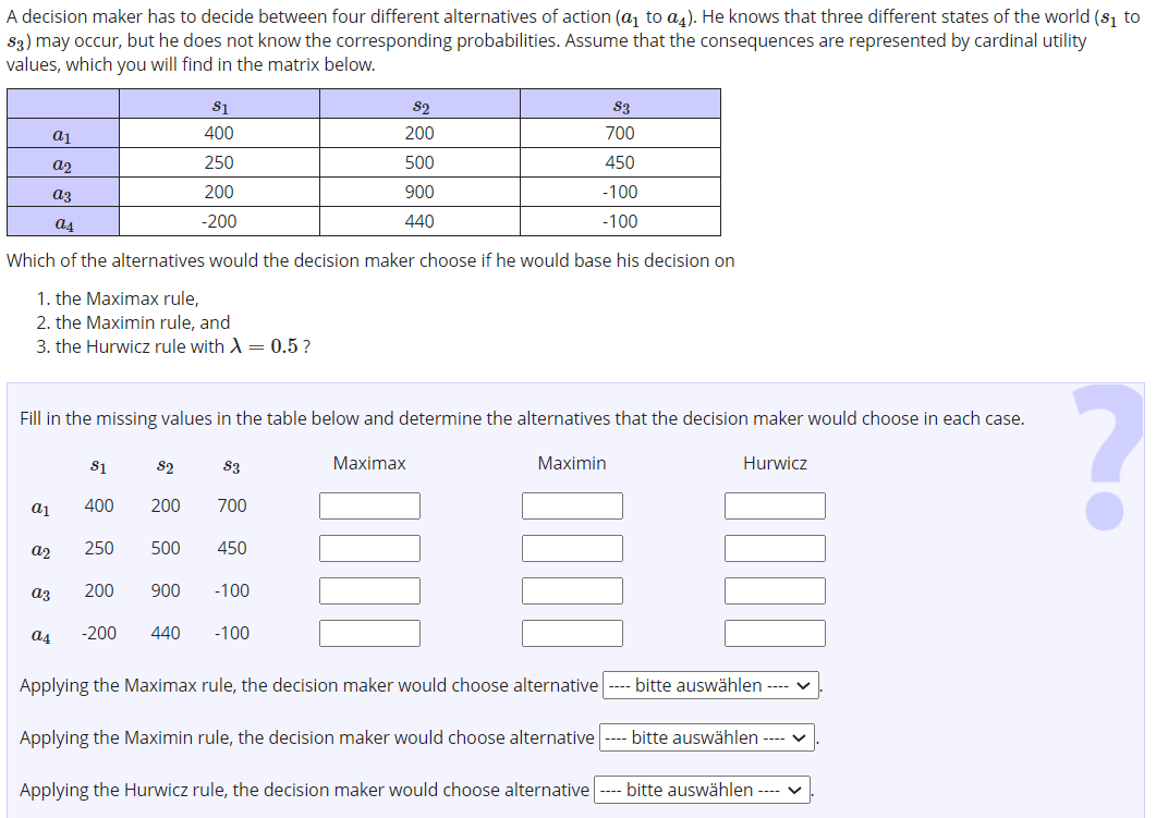 A decision maker has to decide between four