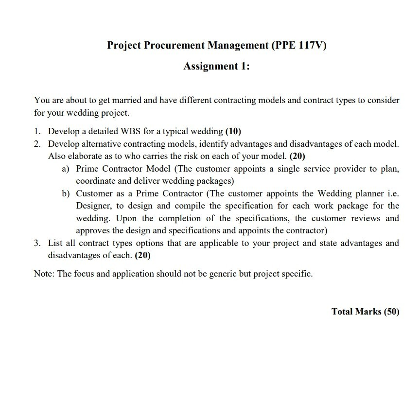 Project Procurement Management (PPE 117V)