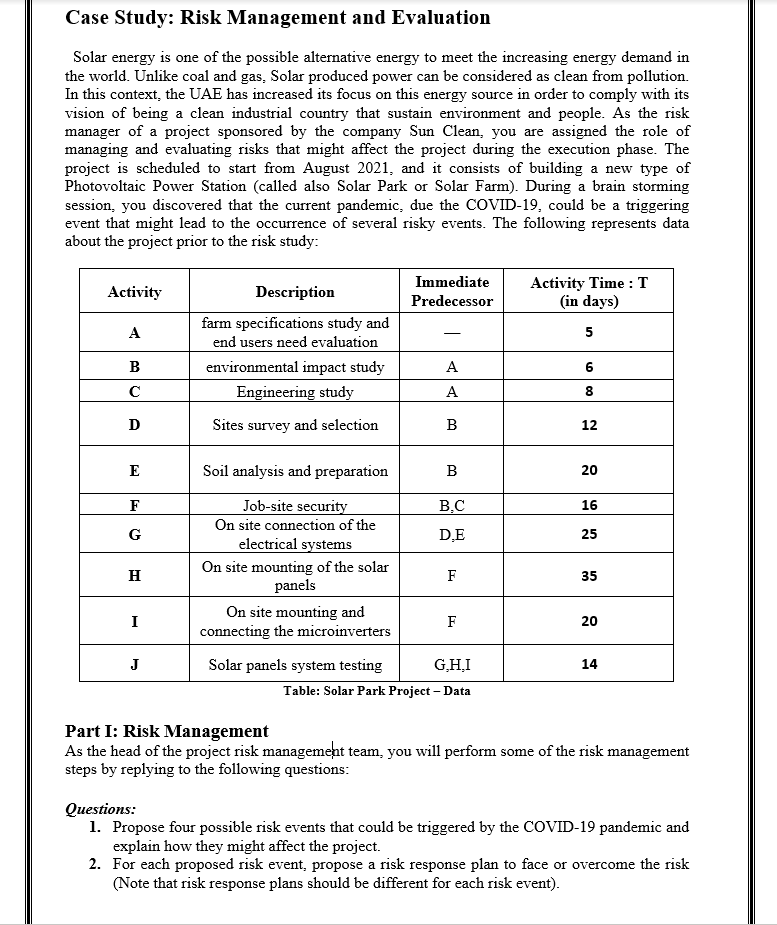 For the Risk Please Propose Different risk and