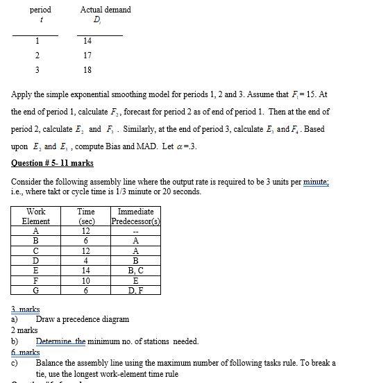 period 1 Actual demand D 1 14 2 17 3 18 Apply the