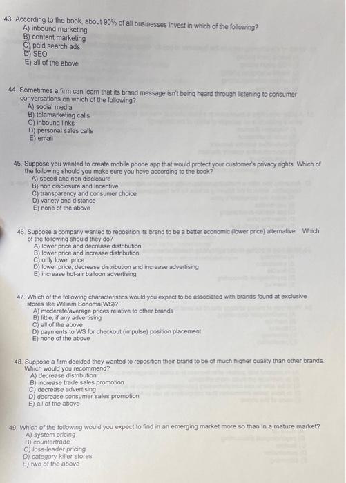 please awnser all 43. According to the book about