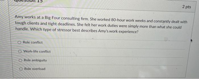 2 pts Amy works at a Big Four consulting firm.