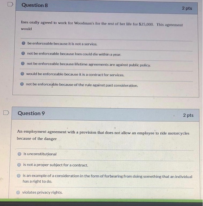 Question 8 2 pts Ines orally agreed to work for