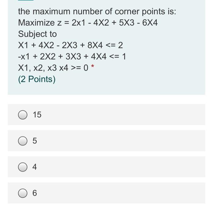 the maximum number of corner points is: Maximize