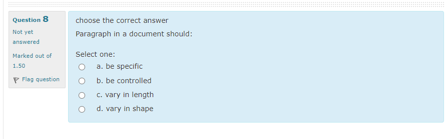 choose the correct answer Paragraph in a document