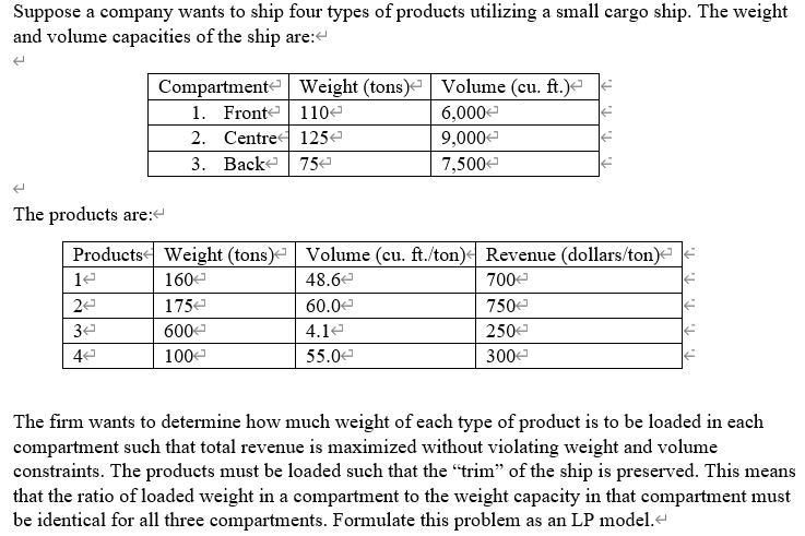 Suppose a company wants to ship four types of