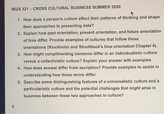 IBUS 321 - CROSS CULTURAL BUSINESS SUMMER 2020 1.