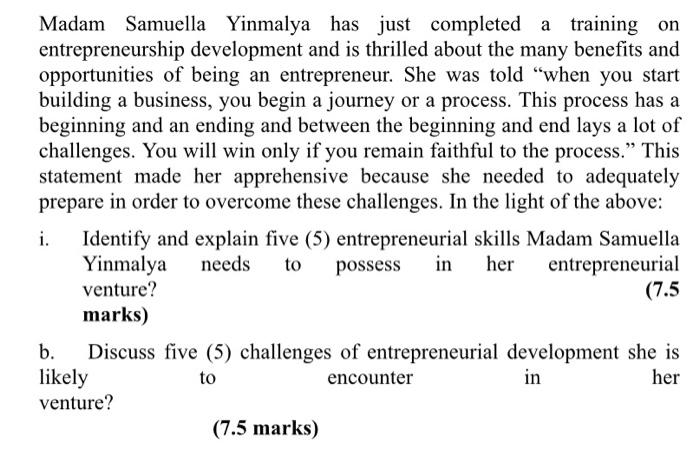 subject is entrepreneurship development Madam