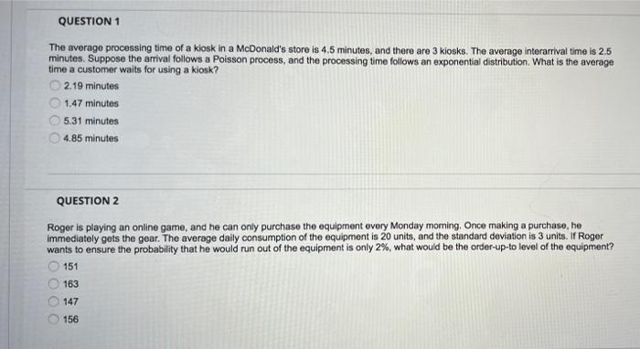 please answer 2 questions QUESTION 1 The average