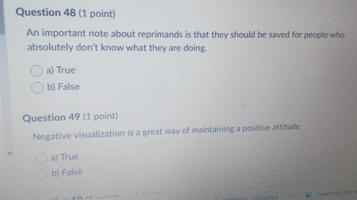 Question 48 (1 point) An important note about