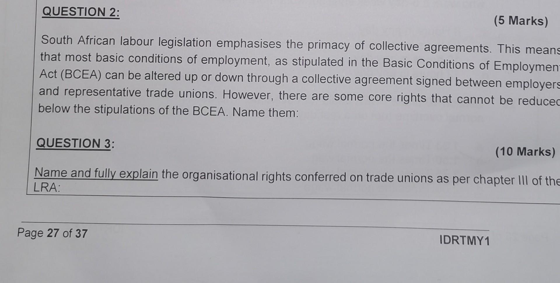 QUESTION 2: (5 Marks) South African labour