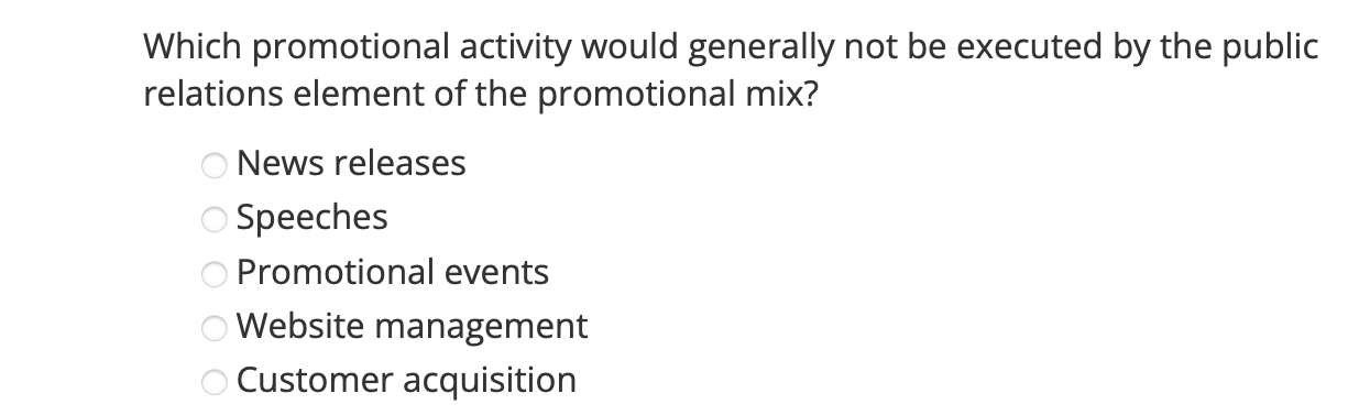 Which promotional activity would generally not be